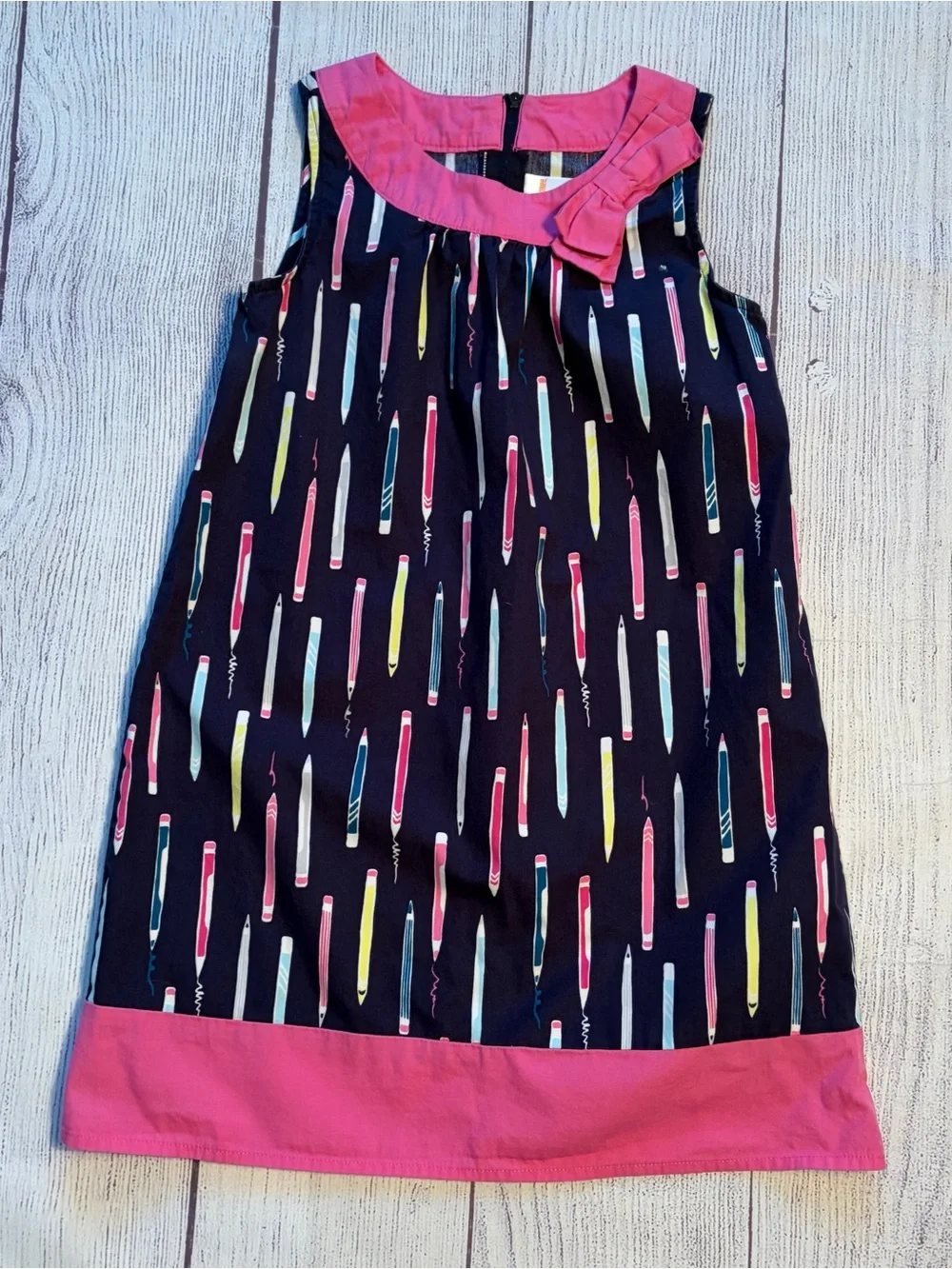 Gymboree Girls Navy Pencil Print Dress with Pink Trim Size 8